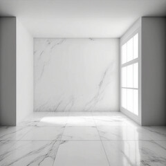 Fototapeta premium White room with marble floor, mock up design , generative ai