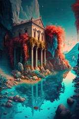 Obraz premium Mythical Greece: A Hyper-Realistic Underwater Fantasy World
