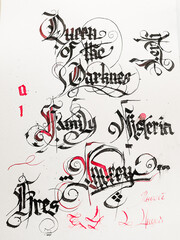 Gothic font Pen lettering on paper Background