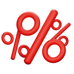 red percent sign for discount shopping 3d illustration