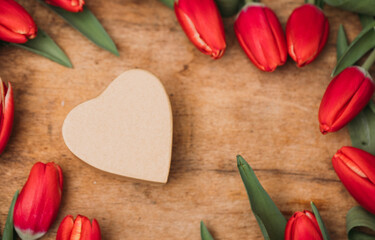 Valentine day. Gift. Background. Tulips. Decoration. 