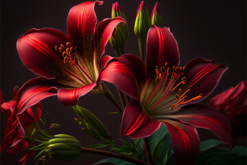 red lily flower bouquet , generative ai