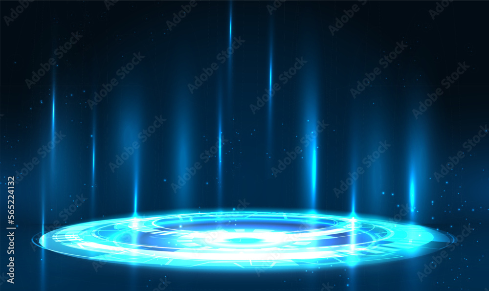 Poster hologram science futuristic portal. sci-fi digital hi-tech in glowing hud with halo. magic gate in g