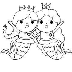 two princess mermaid coloring page	
