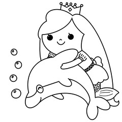 mermaid and dolphin coloring page	