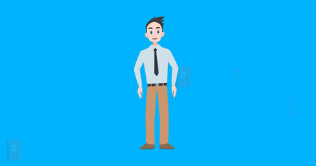 Image of pictogram of man in shirt with copy space on blue background