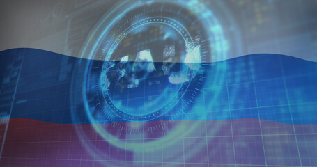 Obraz premium Composite of cryptocurrency sign, scope and flag of russia