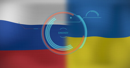 Obraz premium Composite of cdata processing, scope and flag of russia and ukraine