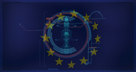 Obraz premium Composite of data processing, scope and flag of european union