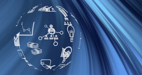 Image of globe with icons over pattern background