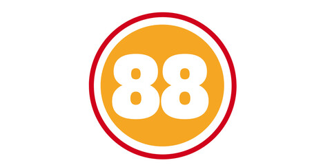 Image of number 88 on orange and red circle on white background
