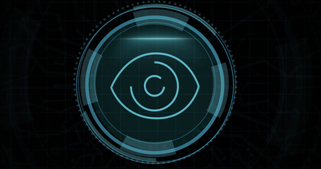 Composition of online security eye icon on black background