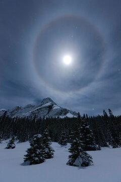 Moonbow, Lake O'Hara and surrounding mountains, Yoho National Park, Canada