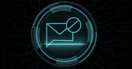 Composition of online security email icon on black background