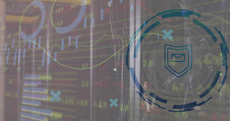 Obraz premium Composite of icon and data processing over computer servers