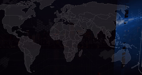 Composition of world map on black background