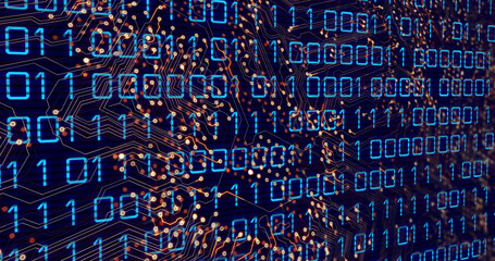 Image of binary code over integrated circuit