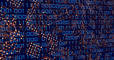 Image of binary code over integrated circuit