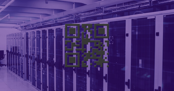 Composition of data processing with qr code over server room - Powered by Adobe