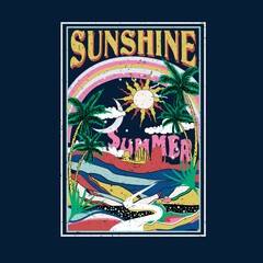 Girls summer beach vector graphic, Long beach, summer vibes hand draw, summer slogan with beach illustration, Hawaii, Aloha surf typography for t-shirt print , vector print,