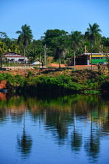 Fototapeta na wymiar The small, remote village of Cafetal, Beni Department, Bolivia, on the border with Rondonia state, Brazil, from the Guaporé-Itenez river