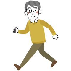 元気に歩く笑顔のシニア男性