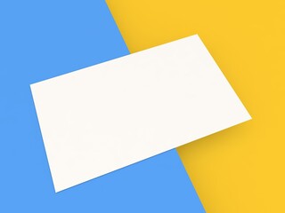 Business card on a yellow-blue background. 3d render illustration.