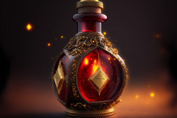 bottle of fire, life and flames decorated with gold - ai, generative ai