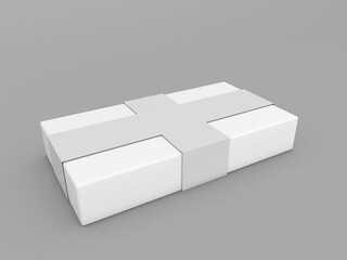 Gift box with ribbons white paper on a gray background. 3d render illustration.