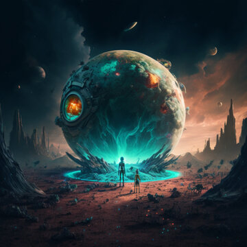 rick and morty on a dystopian planet surrounded by intergalactic creatures, realistic, 32k, uhd, octane render