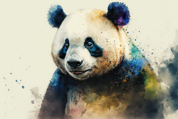 Big panda sitting watercolor paint. Generative AI