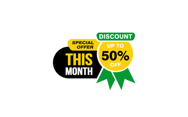 50 Percent THIS MONTH offer, clearance, promotion banner layout with sticker style. 
