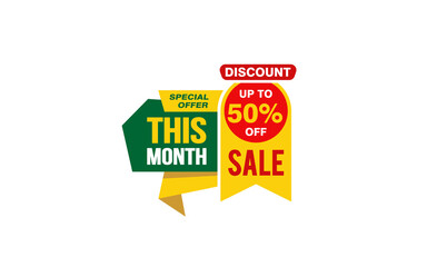 50 Percent THIS MONTH offer, clearance, promotion banner layout with sticker style. 
