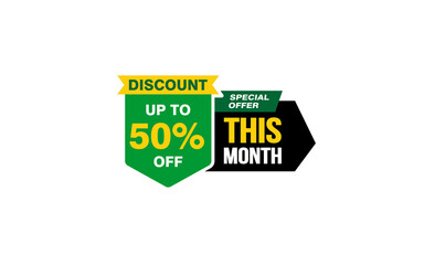 50 Percent THIS MONTH offer, clearance, promotion banner layout with sticker style. 
