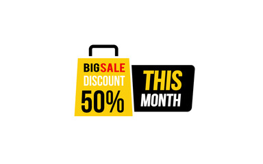 50 Percent THIS MONTH offer, clearance, promotion banner layout with sticker style. 
