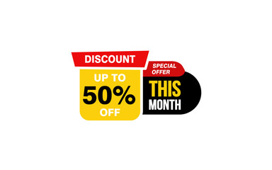 50 Percent THIS MONTH offer, clearance, promotion banner layout with sticker style. 
