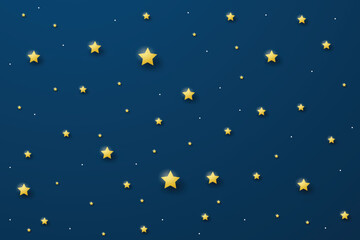 Fototapeta premium night sky with stars and moon. paper art style. Dreamy background with moon stars and clouds, abstract fantasy background. Half moon, stars and clouds on the dark night sky background.