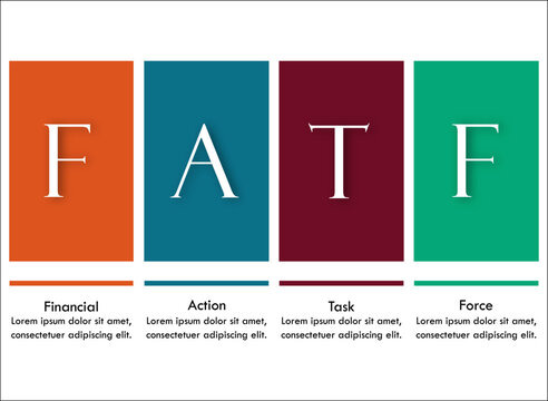 FATF - Financial Action Task Force Acronym. Infographic template with icons and description placeholder