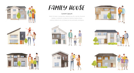 ベクターイラスト素材：家と家族、住まい、セット - obrazy, fototapety, plakaty