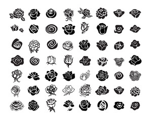 Set of rose silhouettes, design elements in different styles