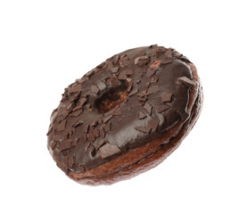 Sweet tasty glazed donut with chocolate isolated on white