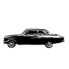 black and white sketch of a classic car with transparent background