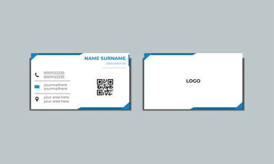 Modern and simple business card design with blue and white colour. Business card design template, Clean professional business card template, visiting card, business card template. New stylish card. 