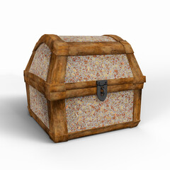 Closed Medievil Chest on White Background. 3D Illustration. File with Clipping Path.