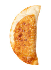 Cheburek from dough and minced meat on a white background. Close-up