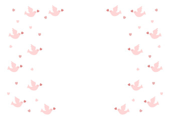 Fototapeta na wymiar 鳩とハート模様のフレームイラスト（ピンク色）