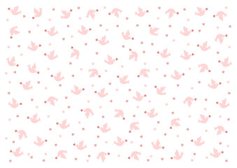 鳩とハート模様の背景イラスト（ピンク色）
