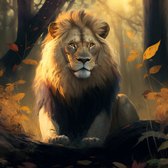 Lion in a Forest One
