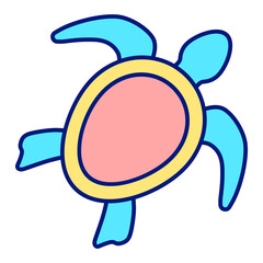 Sea turtle opened flippers, fins in swimming  - icon, illustration on white background, color style