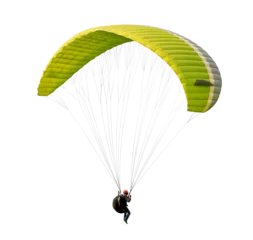 Tuinposter The sportsman flying on a paraglider. Beautiful paraglider in flight on a white background.  © Gan